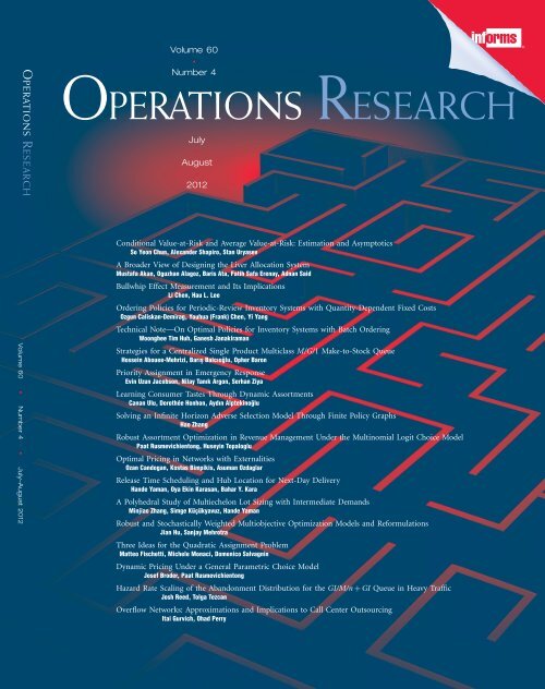 Front Matter (PDF) - Operations Research - Institute for Operations ...