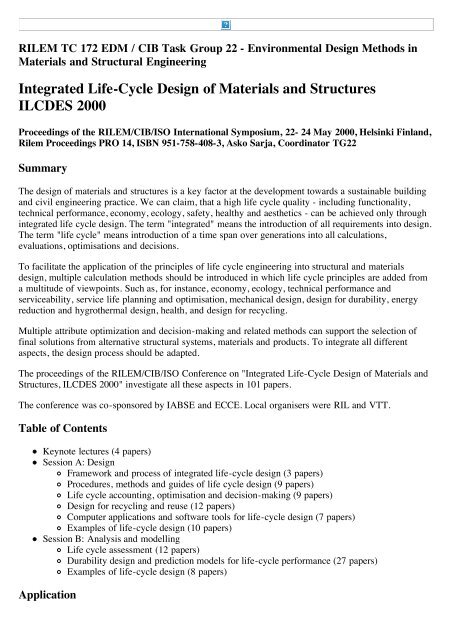 Integrated Life-Cycle Design of Materials and Structures ... - Cib