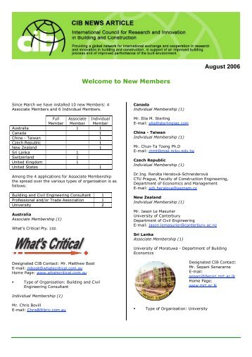 August 2006 Welcome to New Members - CIB