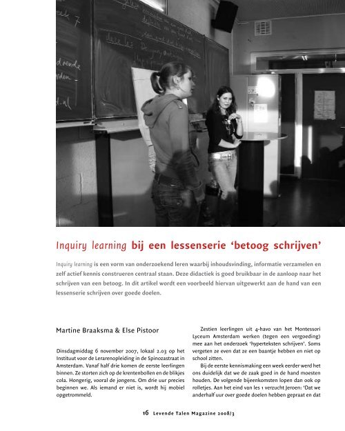 Inquiry learning bij een lessenserie 'betoog schrijven' - ILO