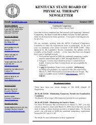 Newsletter Summer 2007 - Kentucky Board of Physical Therapy