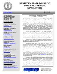 Newsletter June 2003 - Kentucky Board of Physical Therapy