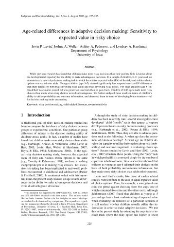 Sensitivity to expected value in risky choice - Judgment and ...