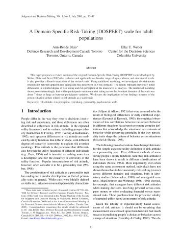 A Domain-Specific Risk-Taking (DOSPERT) scale for adult ...