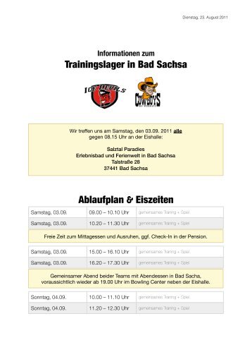 Trainingslager in Bad Sachsa Ablaufplan & Eiszeiten - SportEngine