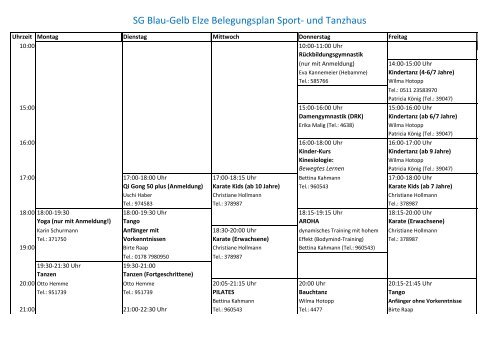 SG Blau-Gelb Elze Belegungsplan Sport- und Tanzhaus - SportEngine