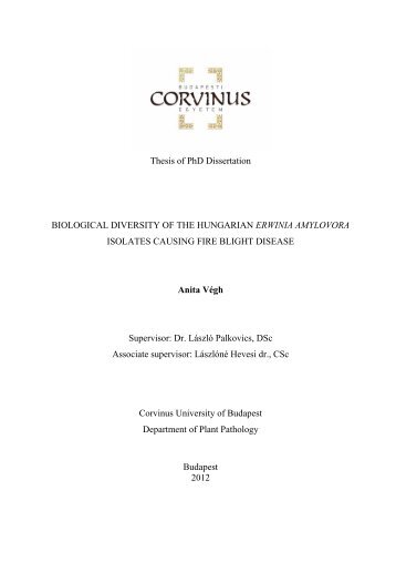 Thesis of PhD Dissertation BIOLOGICAL DIVERSITY OF THE ...