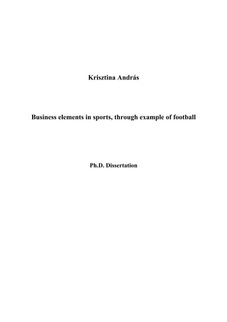 Krisztina András Business elements in sports, through example of ...