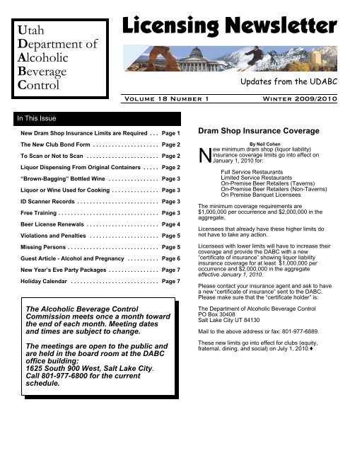 Winter 2009 - Utah Department of Alcoholic Beverage Control