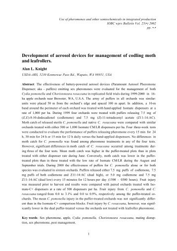 Development of aerosol devices for management of codling moth ...