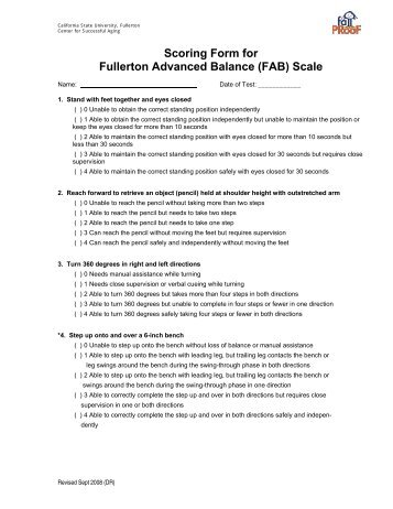 Scoring Form for Fullerton Advanced Balance (FAB) Scale