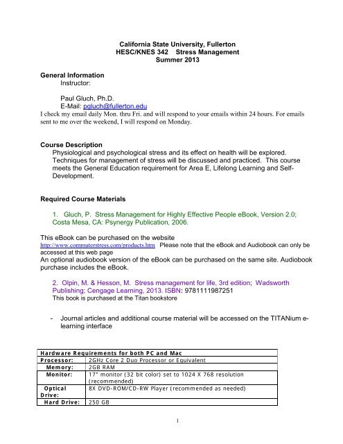 Stress Management Hesc 342 California State University Fullerton