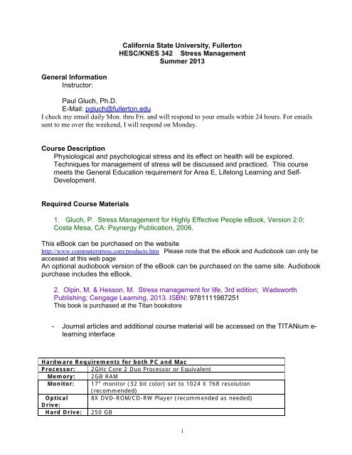 Stress Management HESC 342 - California State University, Fullerton