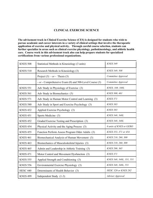 clinical exercise science - College of Health and Human Development