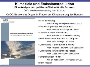 OcCC Bericht: Klimaziele und Emissionsreduktion - 23.11.12