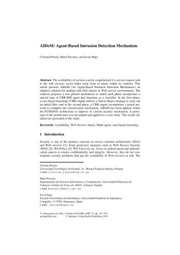 AIDeM: Agent-Based Intrusion Detection Mechanism - BISITE