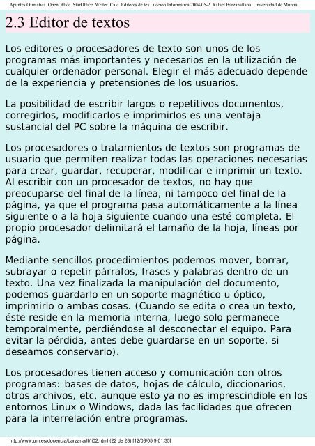 Apuntes Ofimatica. OpenOffice. StarOffice. Writer ... - Grupo Alarcos