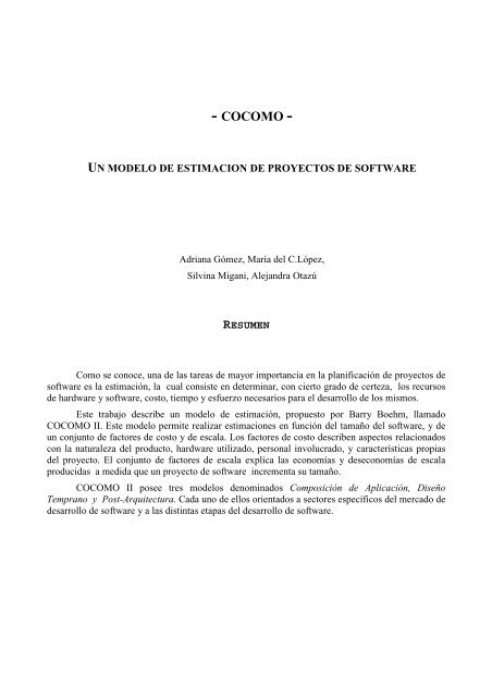 COCOMO II Modelo para la Estimación de Costo - Grupo Alarcos