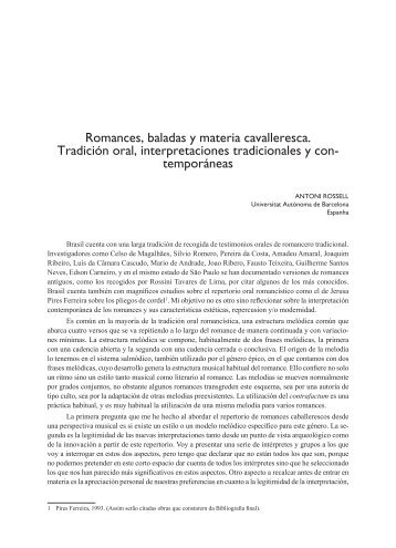 Romances, baladas y materia cavalleresca. Tradición oral ...