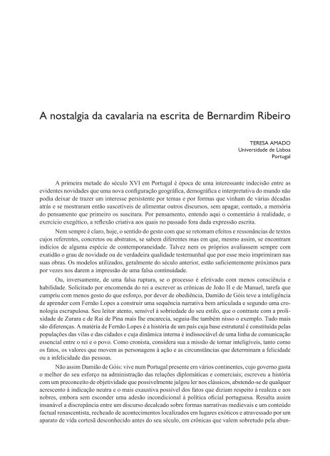 A nostalgia da cavalaria na escrita de Bernardim Ribeiro