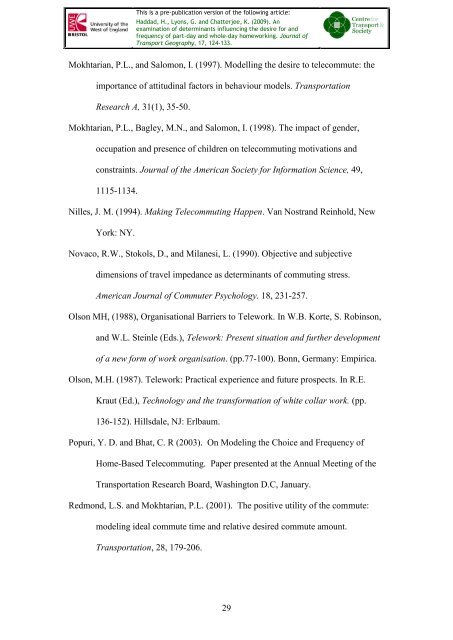 Haddad, H. , Lyons, G. and Chatterjee, K. (2009) - UWE Research ...