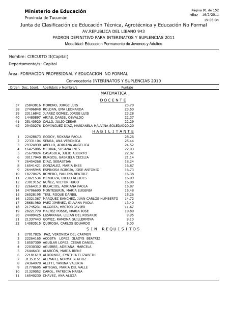 Ministerio de Educación Junta de Clasificación de Educación ...