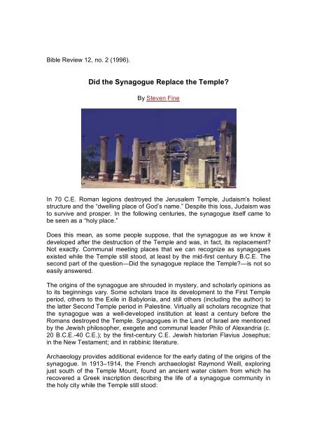 Did the synagogue replace the temple? - cojs