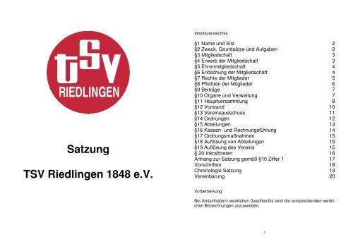 Satzung TSV Riedlingen 1848 e.V.