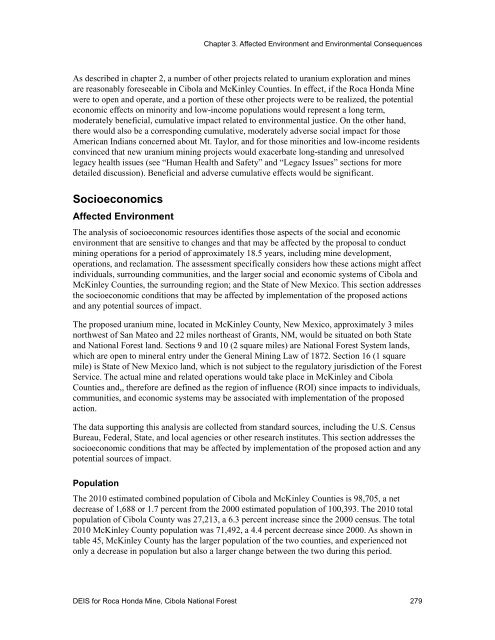 Draft Environmental Impact Statement for Roca Honda Mine