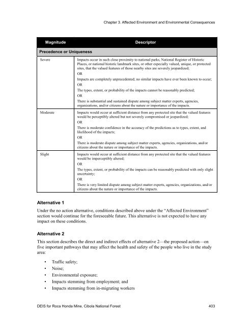 Draft Environmental Impact Statement for Roca Honda Mine