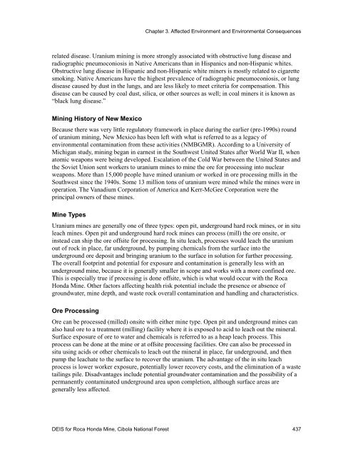 Draft Environmental Impact Statement for Roca Honda Mine