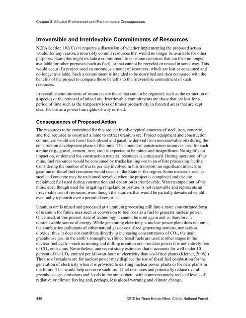 Draft Environmental Impact Statement for Roca Honda Mine