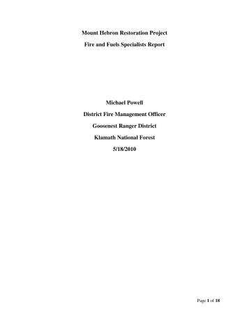 Mount Hebron Restoration Project Fire and Fuels Specialists Report ...
