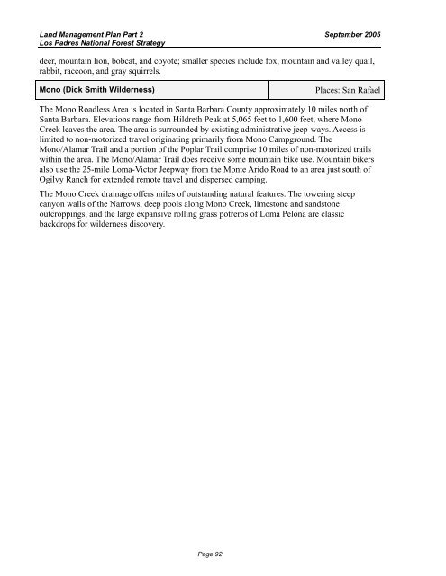 Land Management Plan - Part 2 Los Padres National Forest Strategy