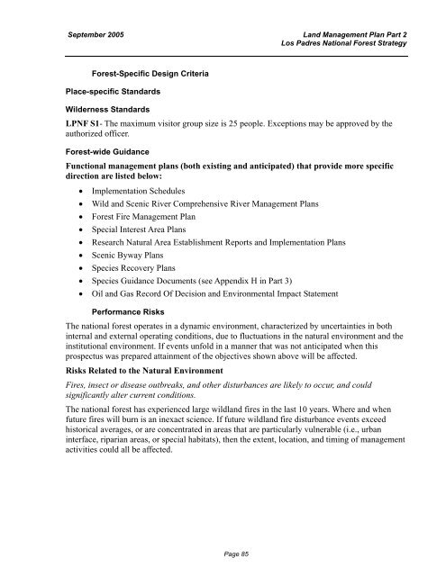 Land Management Plan - Part 2 Los Padres National Forest Strategy