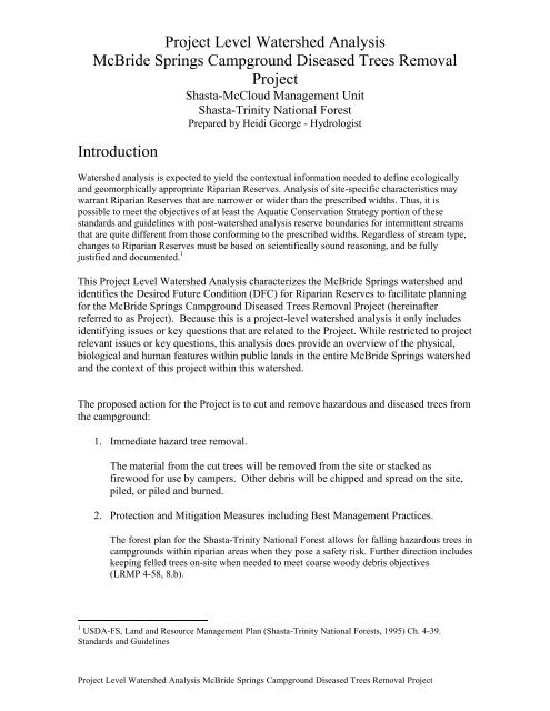 Project Level Watershed Analysis McBride Springs Campground ...