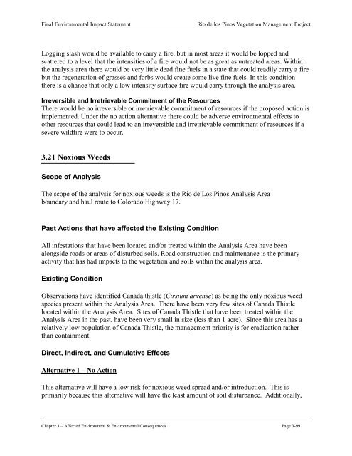 Final Environmental Impact Statement Rio de los Pinos Vegetation ...