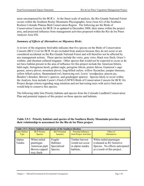 Final Environmental Impact Statement Rio de los Pinos Vegetation ...