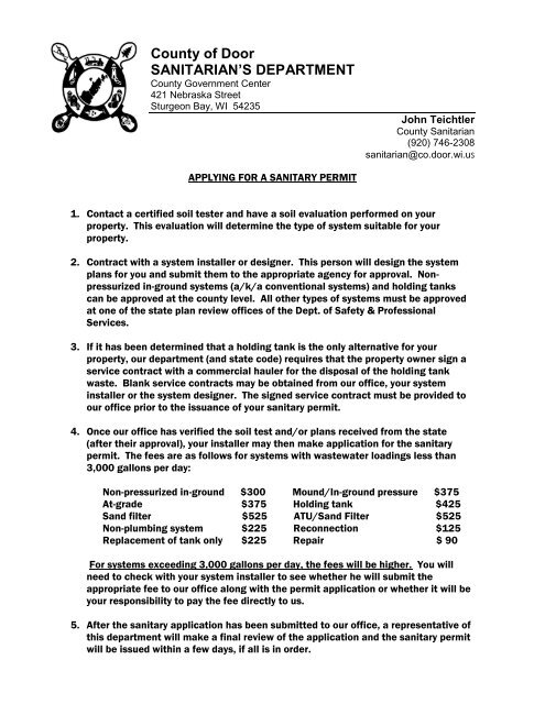 Applying For A Sanitary Permit Door County Web Map