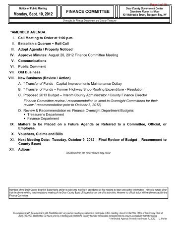2012-09-10 Finance agenda packet - AMENDED.pdf - Door County ...