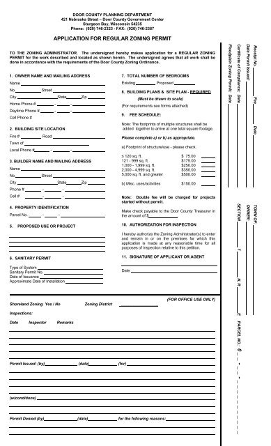 Door County Zoning Map Zoning Permit Application - Door County Web Map
