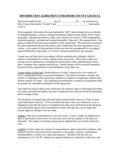 Distribution Agreement - Door County Web Map