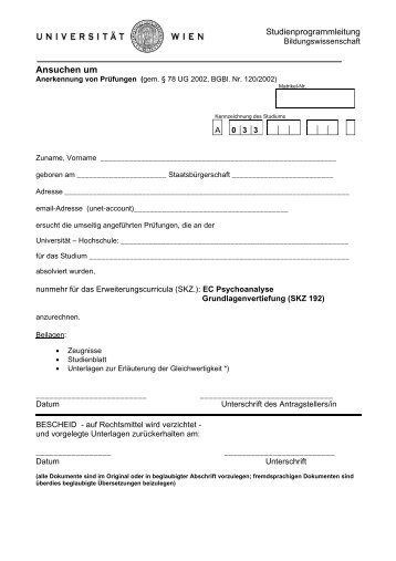 Formular - Anerkennung - EC - 192 - Universität Wien