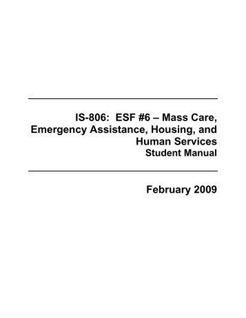 IS-806: ESF #6 - Emergency Management Institute - Federal ...