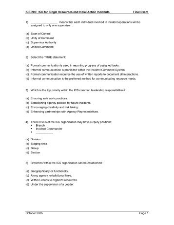 ICS 200 – Learning Objectives and Exam Questions - Emergency ...