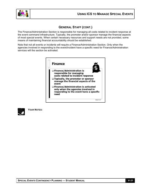 USING ICS TO MANAGE SPECIAL EVENTS V-1 V. USING ICS TO ...