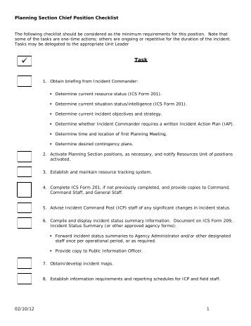 Planning Section Chief Position Checklist