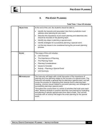 PRE-EVENT PLANNING II-1 PRE-EVENT PLANNING Total Time