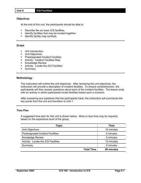 Unit 6: ICS Facilities