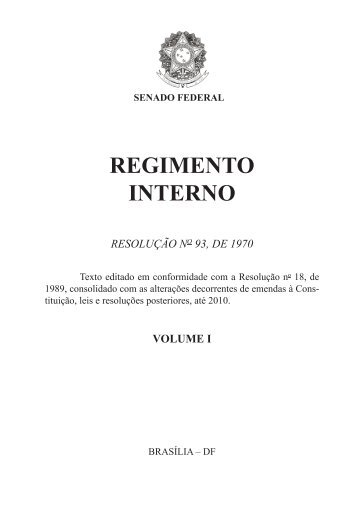 Regimento Interno do Senado Federal (Vol. I)